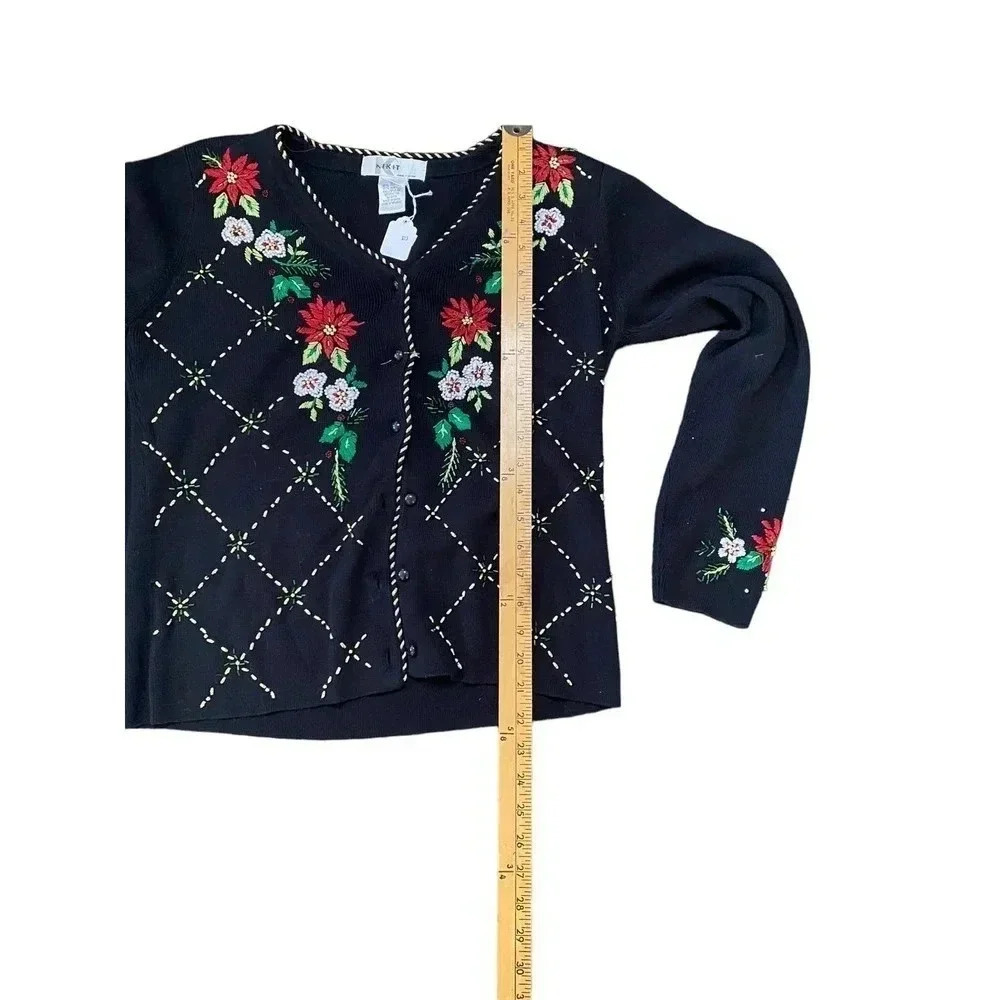 Kikit Women's Beaded Sequin Knit Cardigan Ugly Christmas Sweater Size Small - Picture 2 of 6